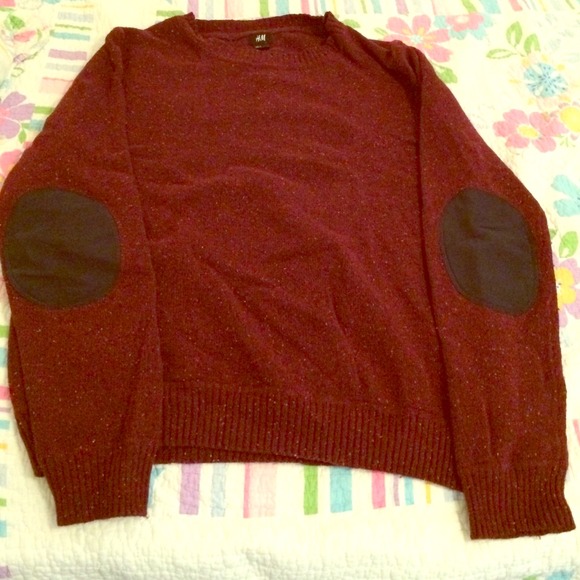 Burgundy H&M sweater with suede elbows