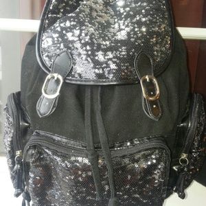 Black Silver Sequins Purse Book Bag