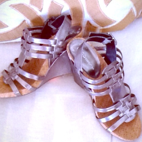 BCBG Silver Leather Wedges!