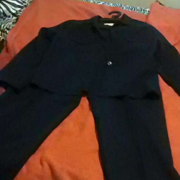 Dark navy blue pants suit.