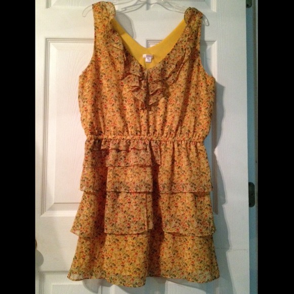 Xhilaration Mustard Yellow Floral Mini Dress XXL