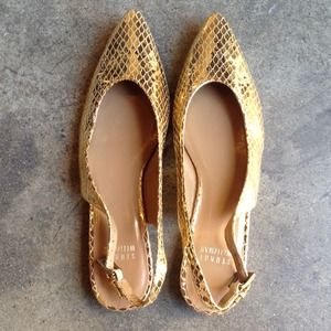 SOLD- Stuart Weitzman Gold Pointed Toe Flats