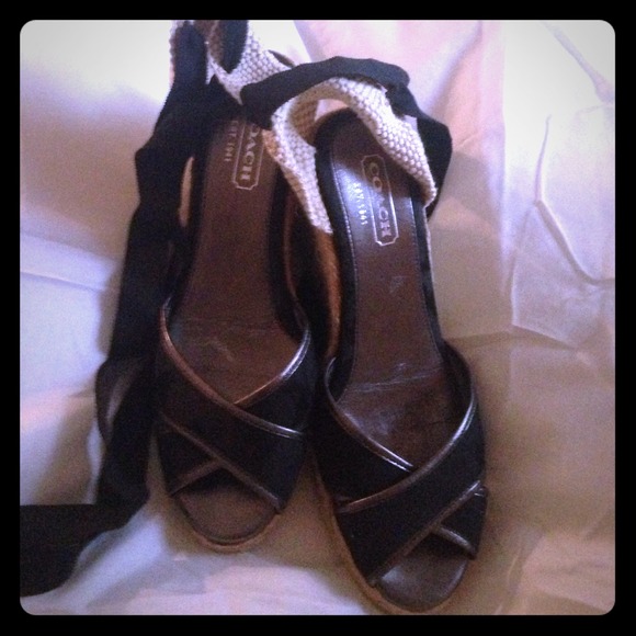 Coach black wedge sandals