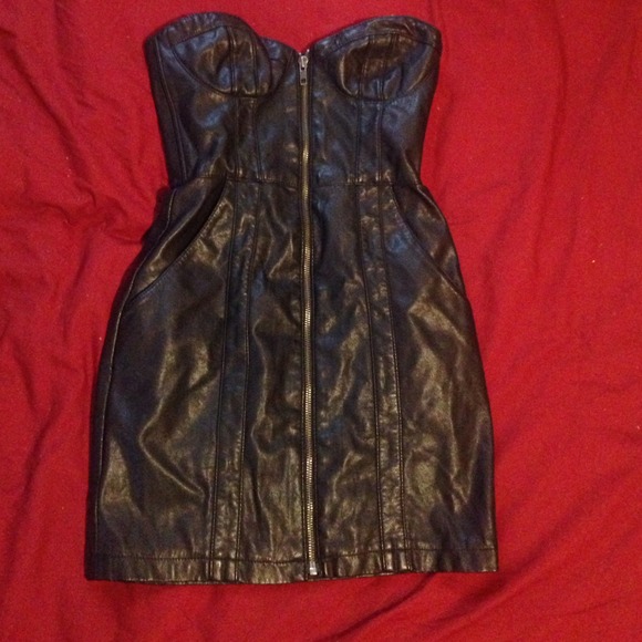 Leather strap less dress