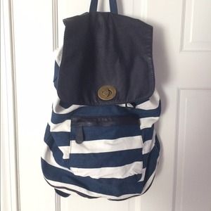 Blue and white striped backpack