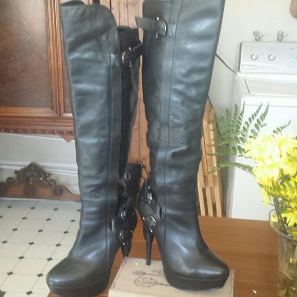 Black over the knee leather boots