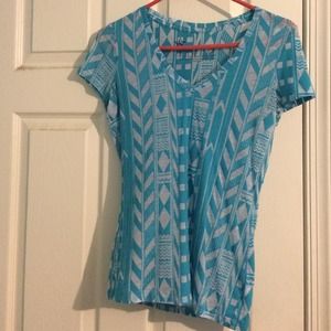 Aqua blue Aztec v-neck
