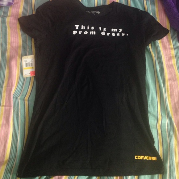 Basic black tee with "this is my prom dress"