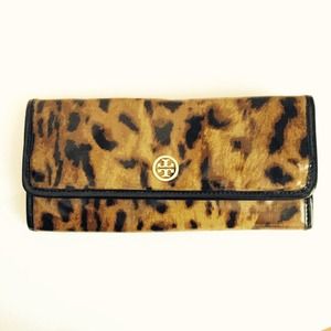 Tory Burch leopard makeup brush bag