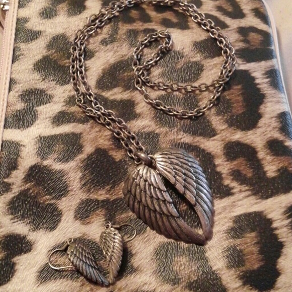 Angel wing necklace and earrings