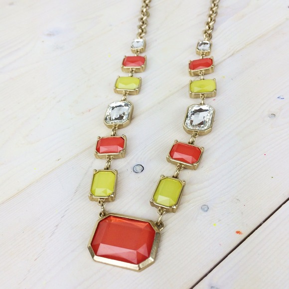 LOFT Jewelry - Coral, Neon Yellow, and Iridescent Long Necklace LOFT Jewelry - Coral, Neon Yellow, and Iridescent Long Necklace
