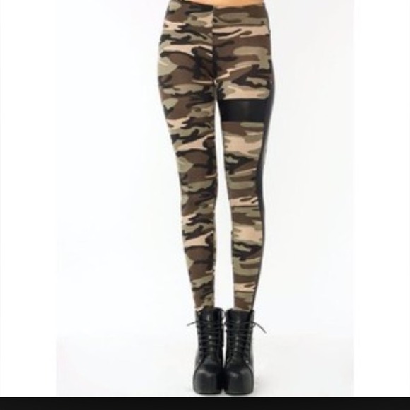 Army leggings with leather detailing