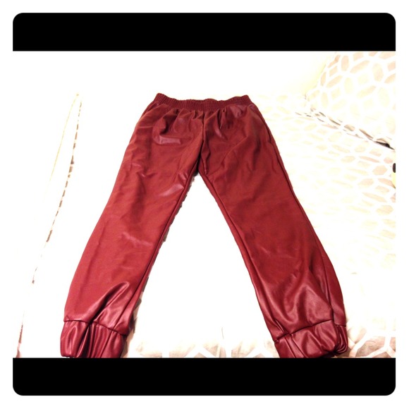 Burgundy Leather Joggers