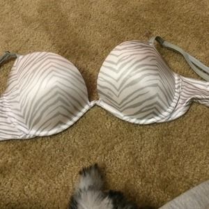 Grey&white zebra print pink Victoria secret bra