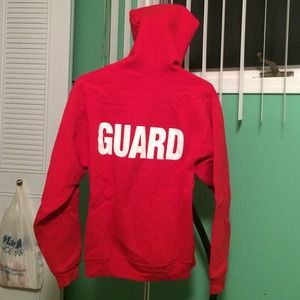 Red hooded lifeguard sweatshirt