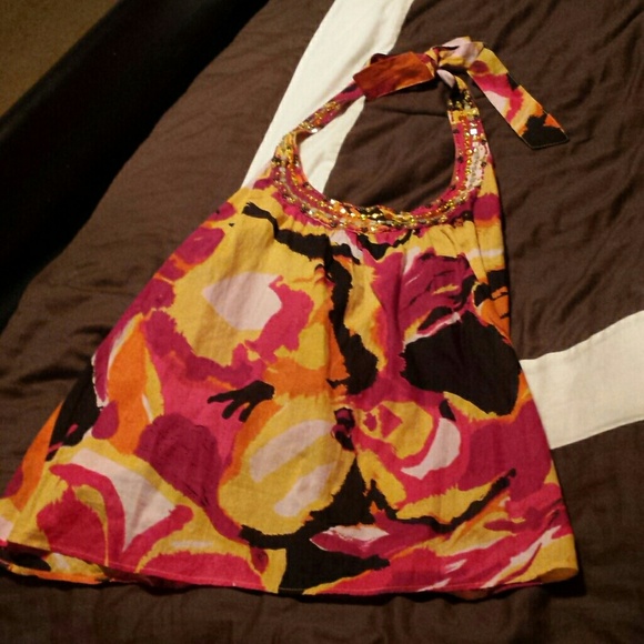 Colorful tie halter loose fit top - Picture 1 of 2