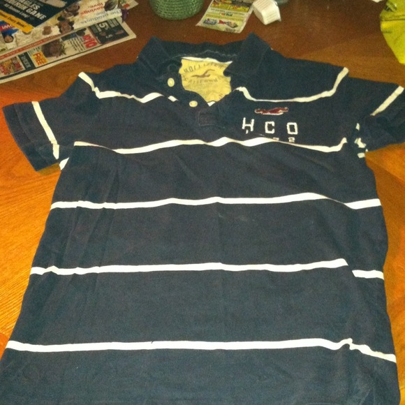 Men's Navy Blue Hollister Stripped Polo