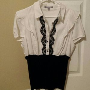 Dressy/casual black & white top w/lace