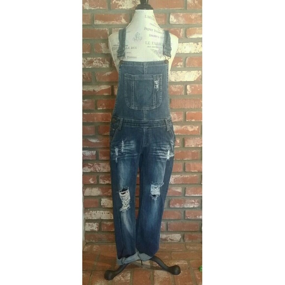 Distressed overalls