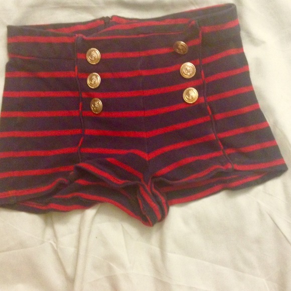 High waisted red and navy sailor shorts