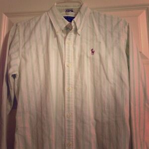 White and Green Striped Polo Oxford