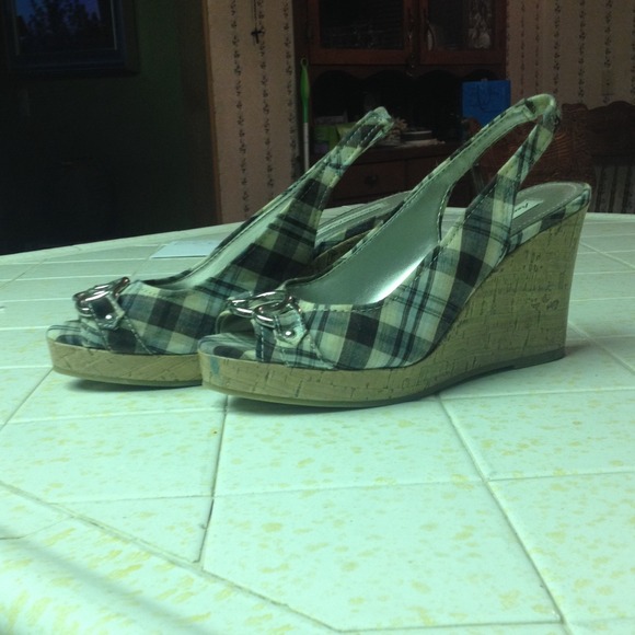 Blue plaid wedges! Worn once!
