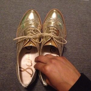 Gold Sam Edelman wing tip oxfords