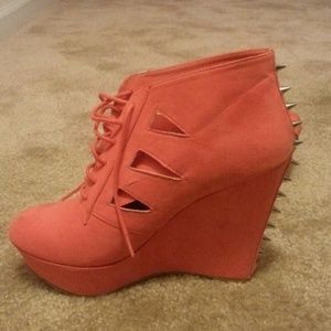 Coral Spiked Cutout Booties