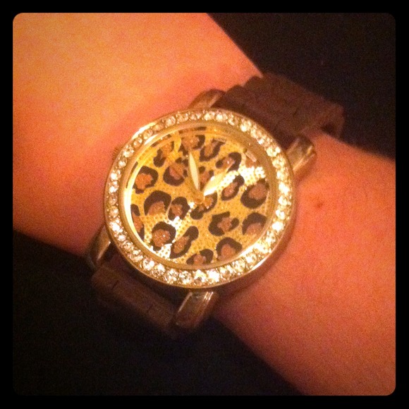 Leopard print and sparkle jelly watch