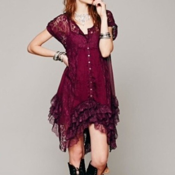 Free People Dresses & Skirts - Free People Magenta Lace Prairie Dress Size M