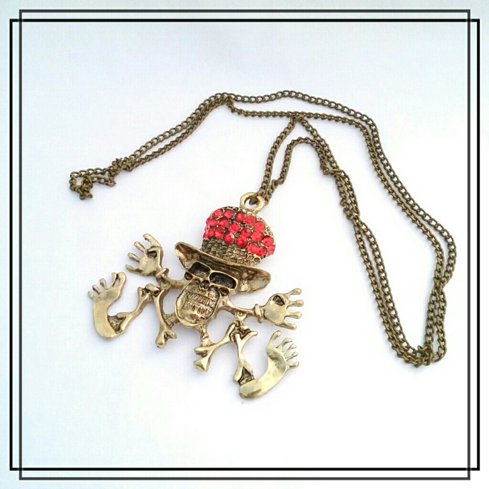 Boogie Bones Red Crystal Skull Necklace