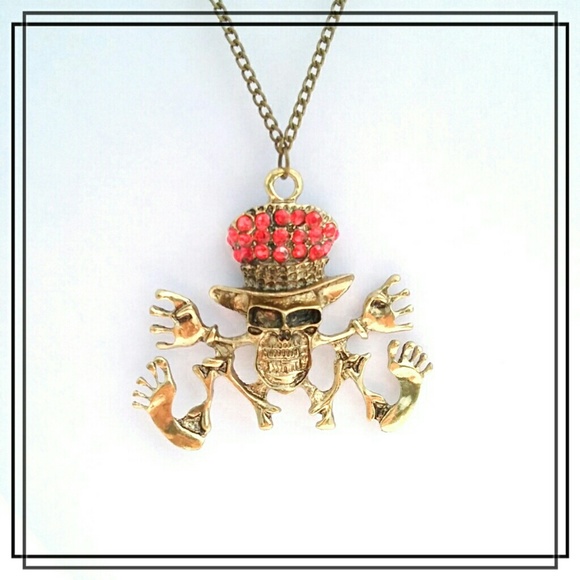 Boogie Bones Red Crystal Skull Necklace - Picture 2 of 3