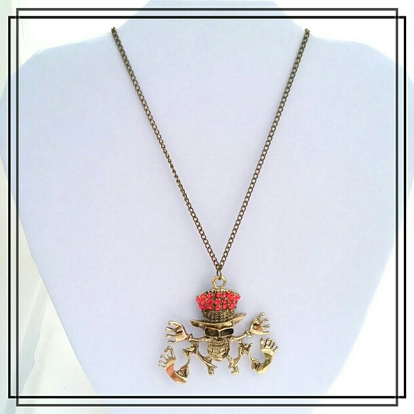 Boogie Bones Red Crystal Skull Necklace - Picture 3 of 3