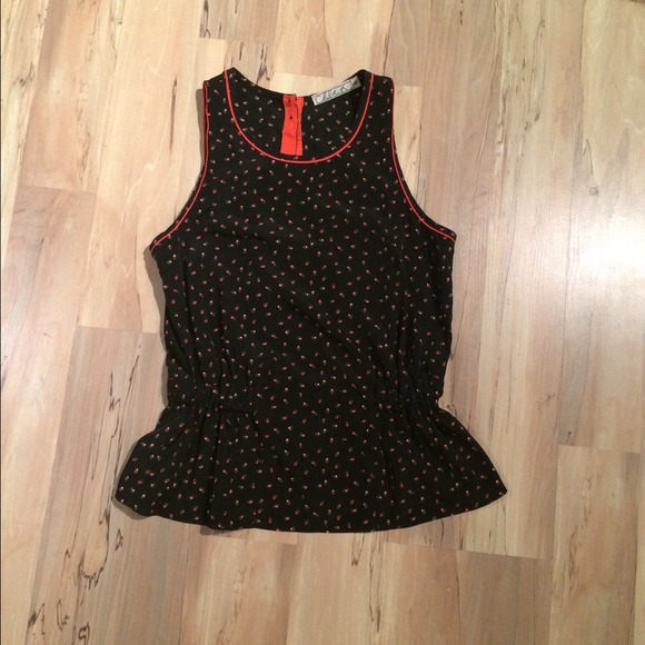 Cherry Silk Like Peplum Tank