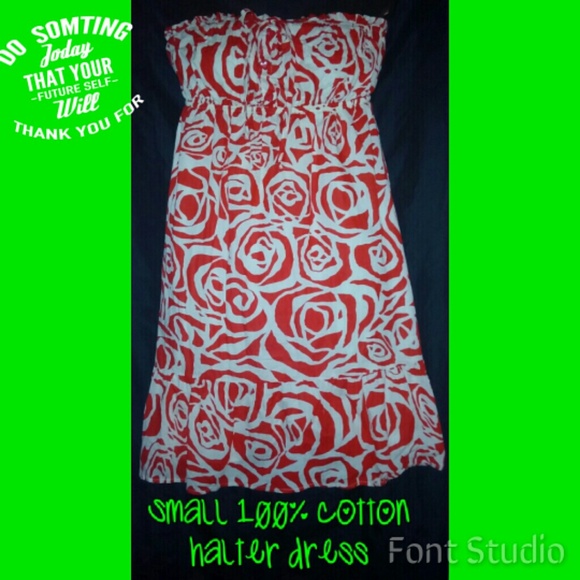 Red & cream halter dress