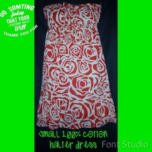 Red & cream halter dress