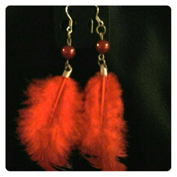 Red Feather Earrings