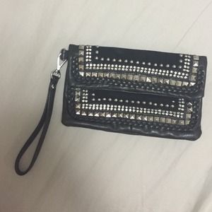 Bebe Studded Black Leather/Suede Wristlet