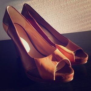 Leather peep toe heels
