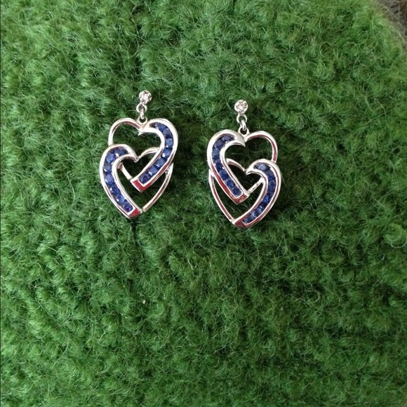 14k White Gold & Diamond and Sapphire Earrings