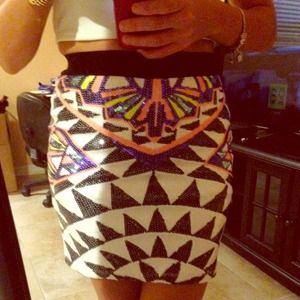 Sequins skirt. Tribal print