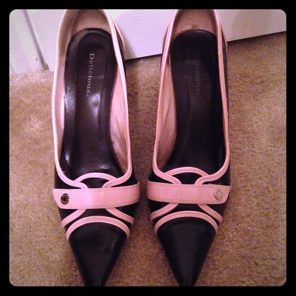 Brown and pink pumps