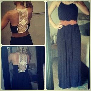Never worn!  Navy maxi with crochet back
