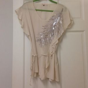 Rebecca Taylor embellished flutter sleeve top