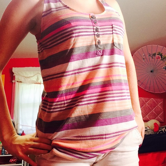 Colorful Striped Button Tank Top