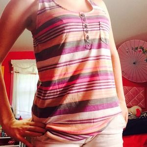 Colorful Striped Button Tank Top