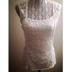 Cache white lacy top