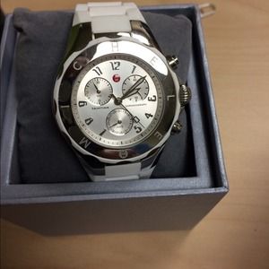 Large Michele Jelly Watch silver face white band