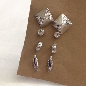 Silver boho studs earring set