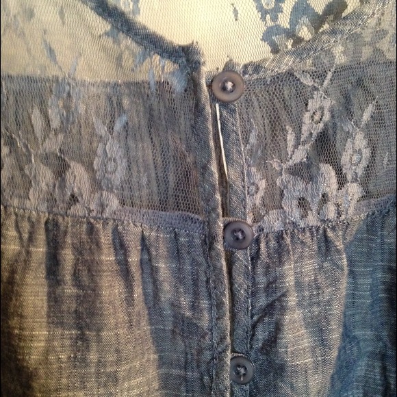 Free People denim and lace blouse